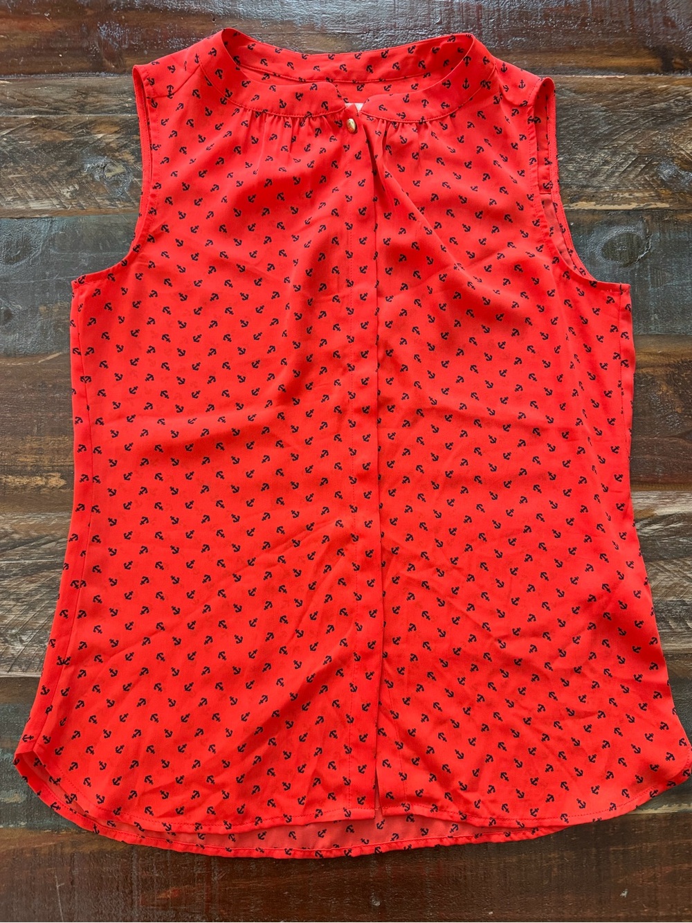 Banana Republic Women’s 2 Orange Anchor Button Down Sleeveless Blouse | SKU 0478